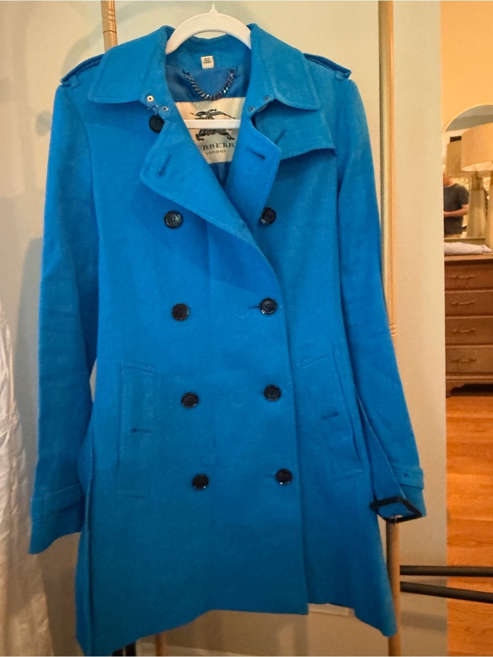 Burberry Women's Double-Breasted Blue Trench Coat